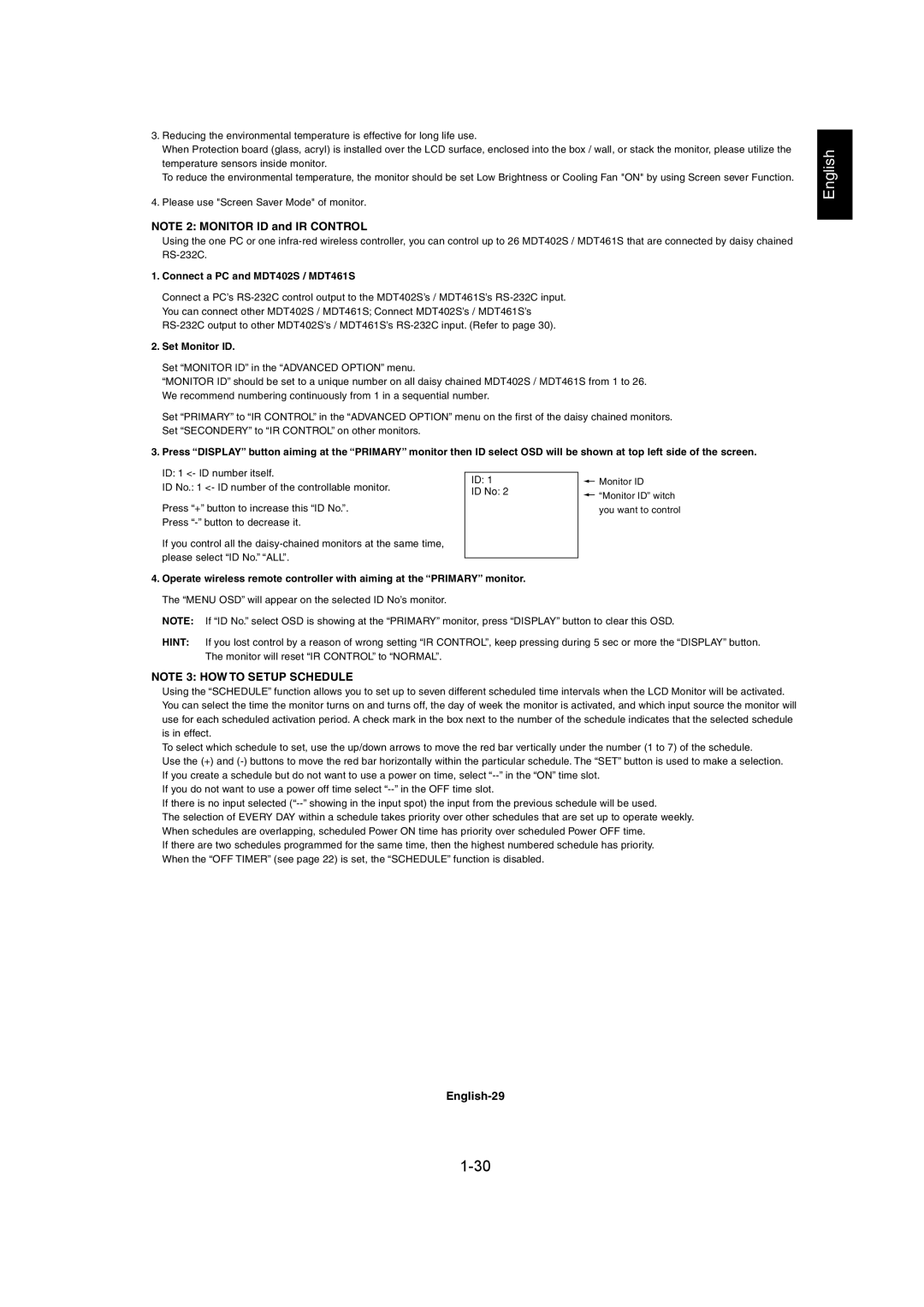 Mitsubishi Electronics user manual English-29, Connect a PC and MDT402S / MDT461S, Set Monitor ID 