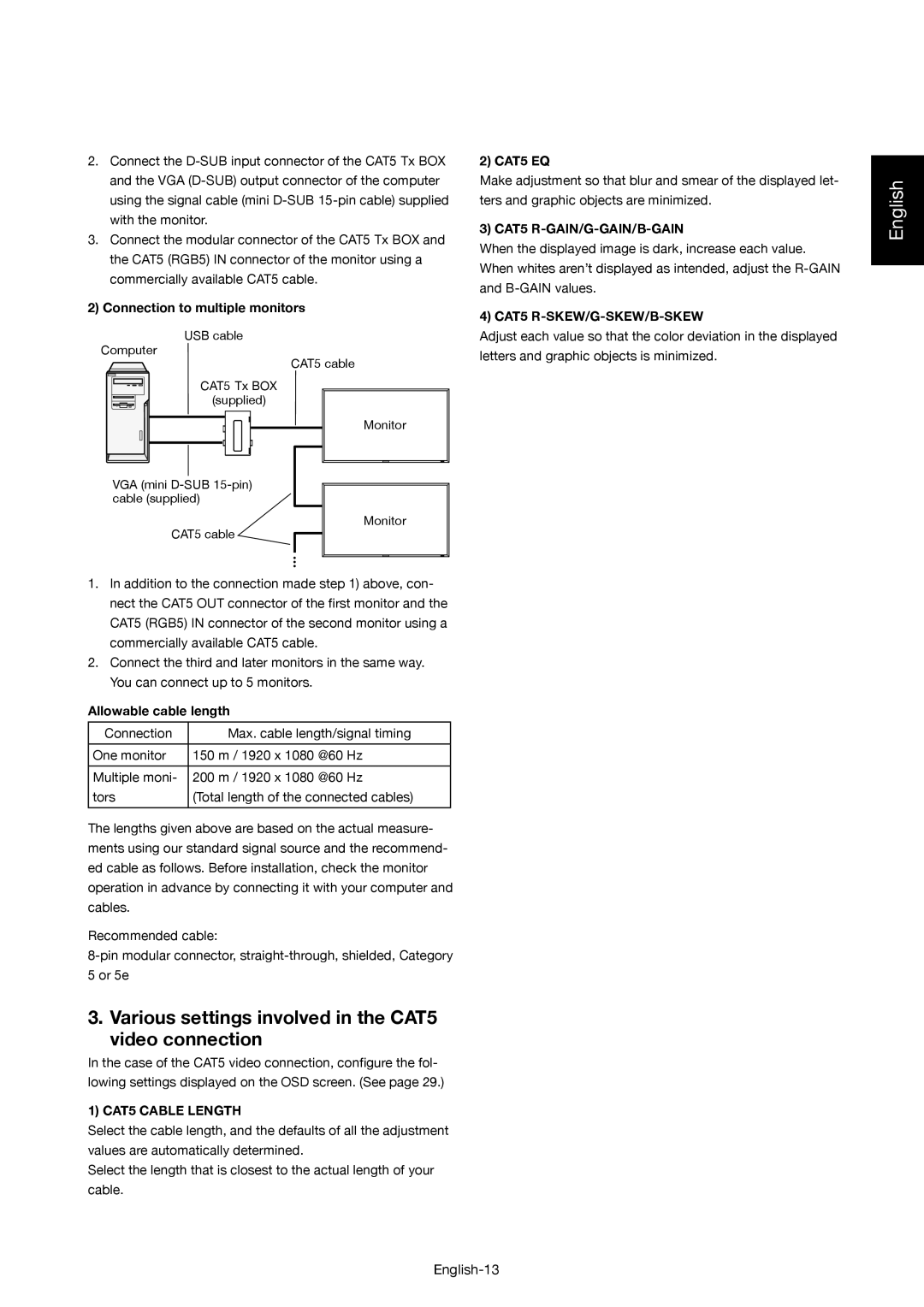 Mitsubishi Electronics MDT521S Various settings involved in the CAT5 video connection, Connection to multiple monitors 