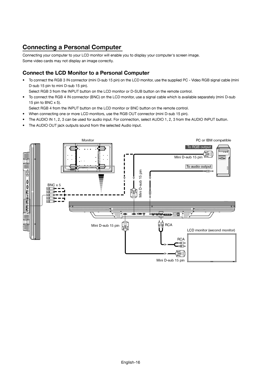 Mitsubishi Electronics MDT521S user manual Connecting a Personal Computer, Connect the LCD Monitor to a Personal Computer 