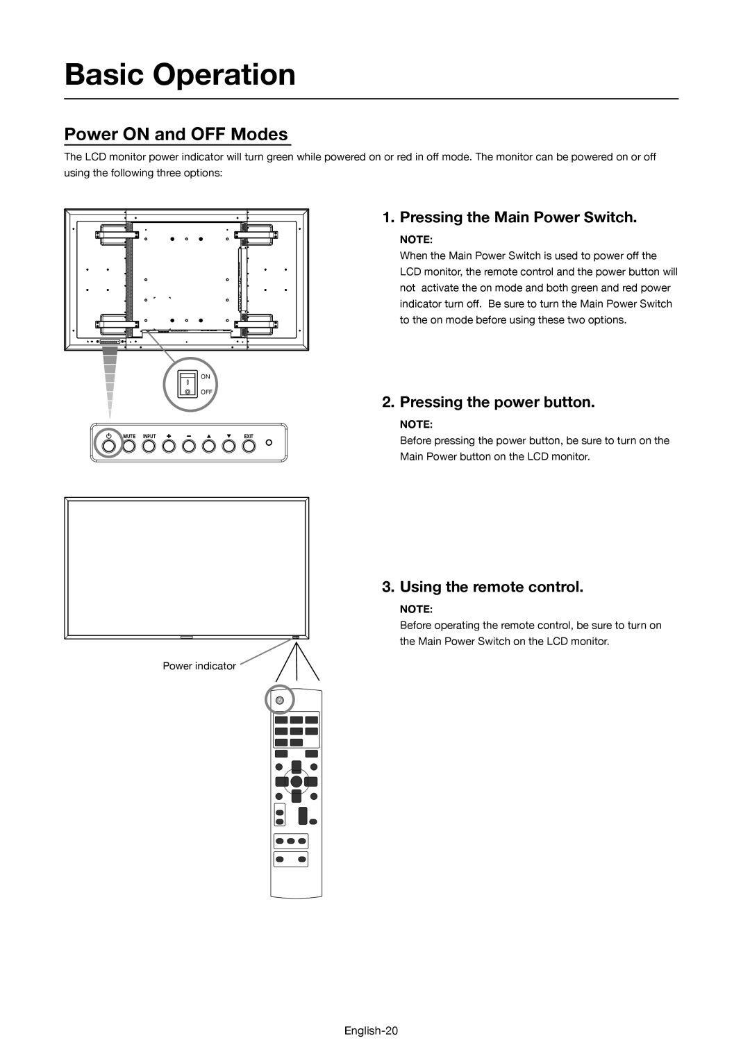 Mitsubishi Electronics MDT521S user manual Basic Operation, Power on and OFF Modes, Pressing the Main Power Switch 