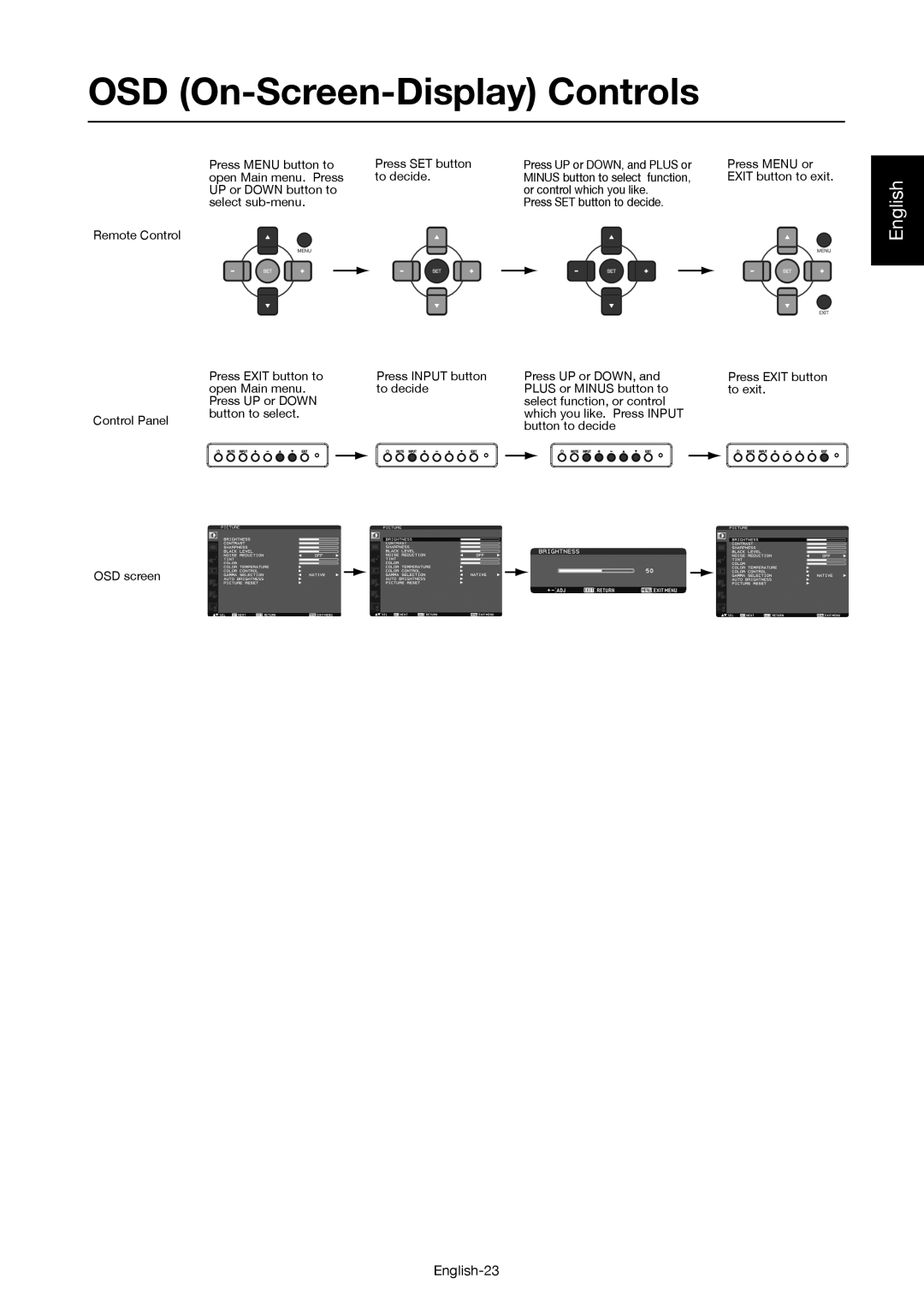 Mitsubishi Electronics MDT521S user manual OSD On-Screen-Display Controls 