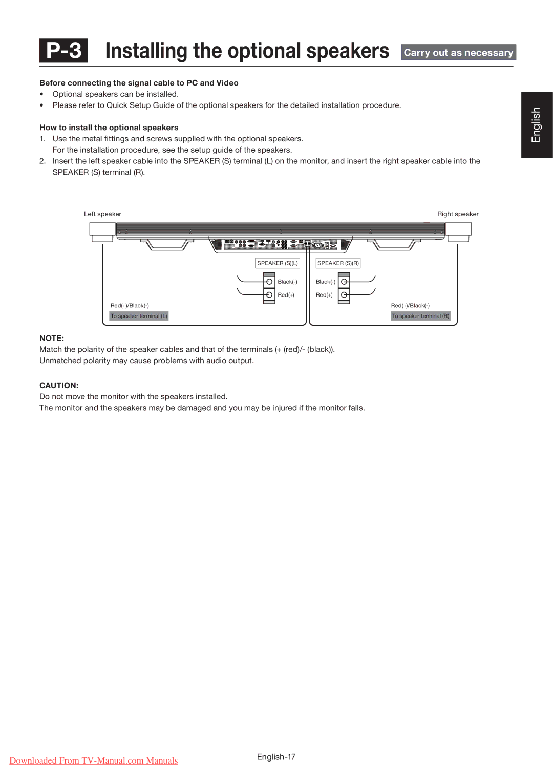 Mitsubishi Electronics MDT65IS Before connecting the signal cable to PC and Video, How to install the optional speakers 