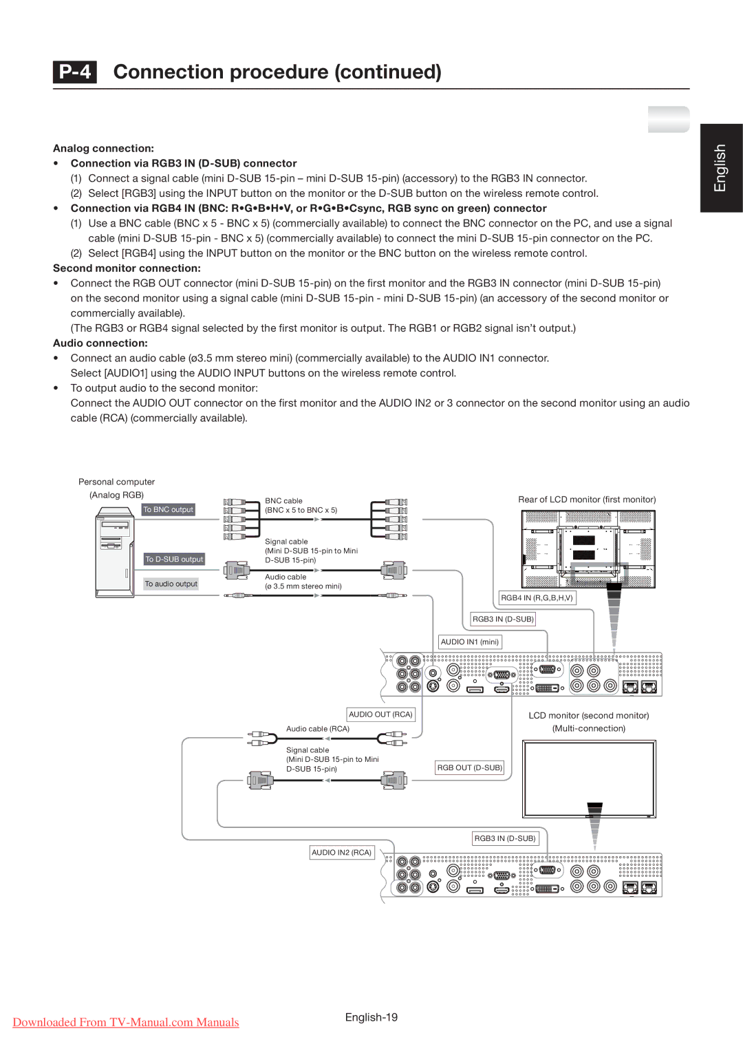 Mitsubishi Electronics MDT65IS manual 4Connection procedure, Connecting with a computer analog connection, Audio connection 