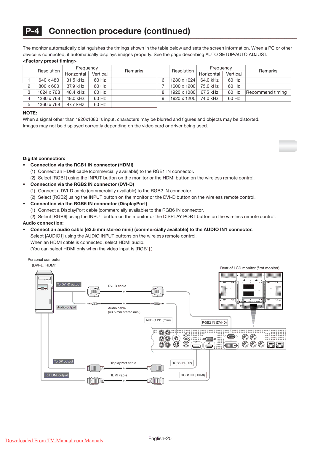 Mitsubishi Electronics MDT65IS manual Connecting with a computer digital connection, Factory preset timing 