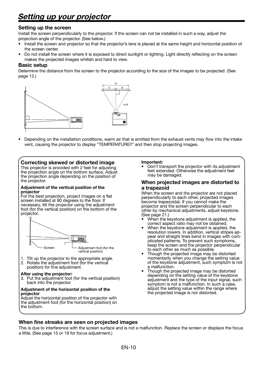 Mitsubishi Electronics MH2850U user manual Setting up your projector 