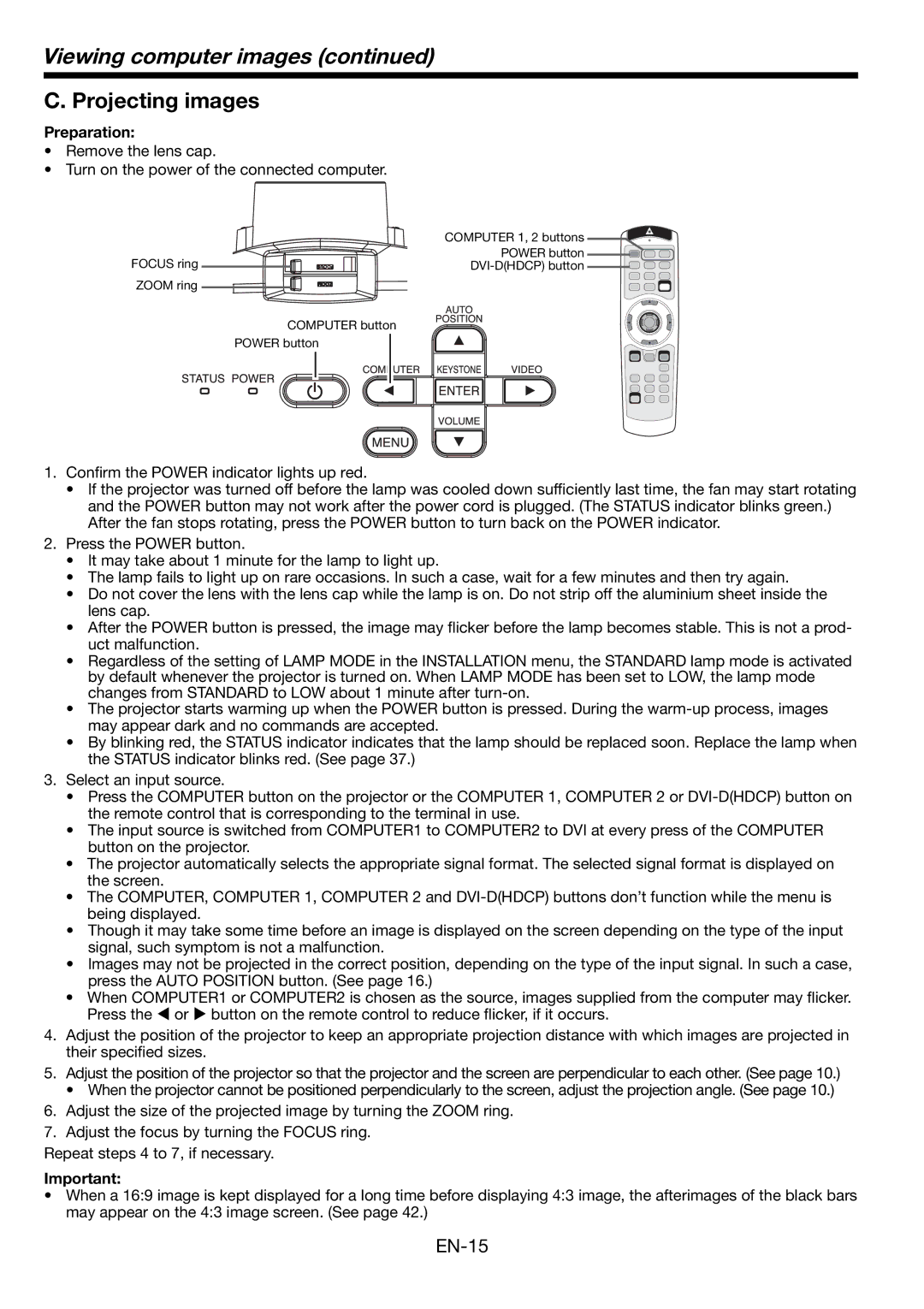 Mitsubishi Electronics MH2850U user manual Projecting images 