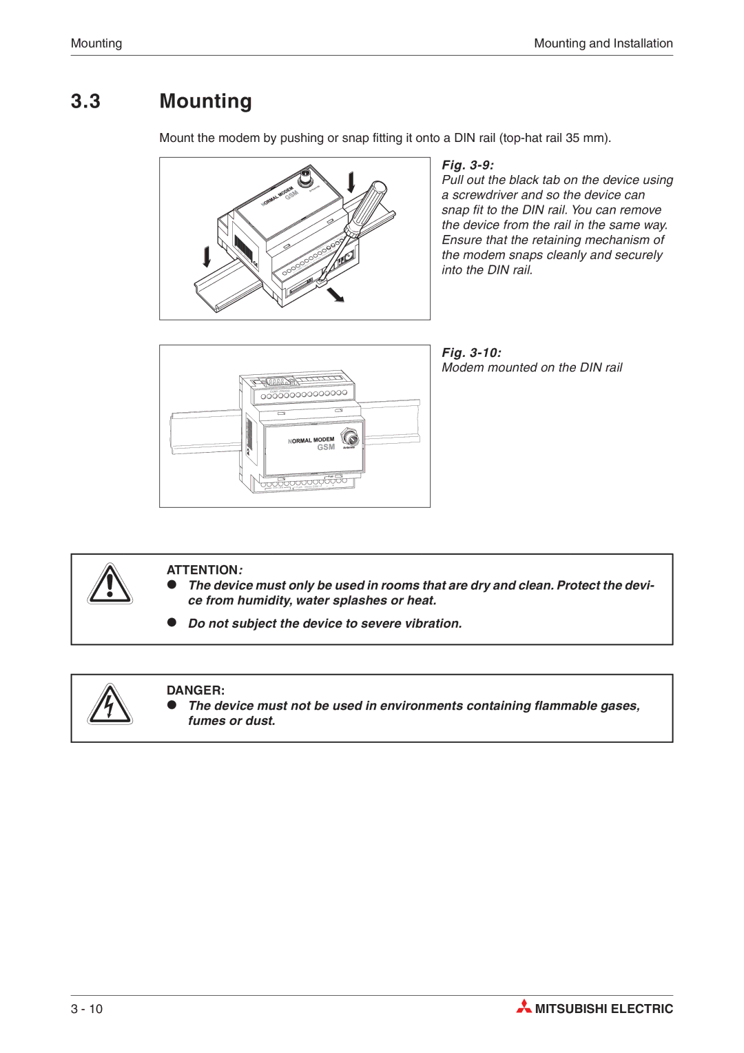 Mitsubishi Electronics MIM-A01, MIM-G01 manual Mounting 