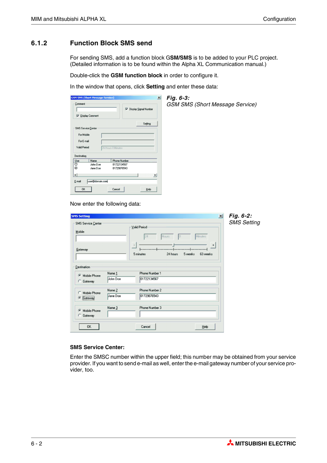 Mitsubishi Electronics MIM-A01 Function Block SMS send, GSM SMS Short Message Service, SMS Setting, SMS Service Center 