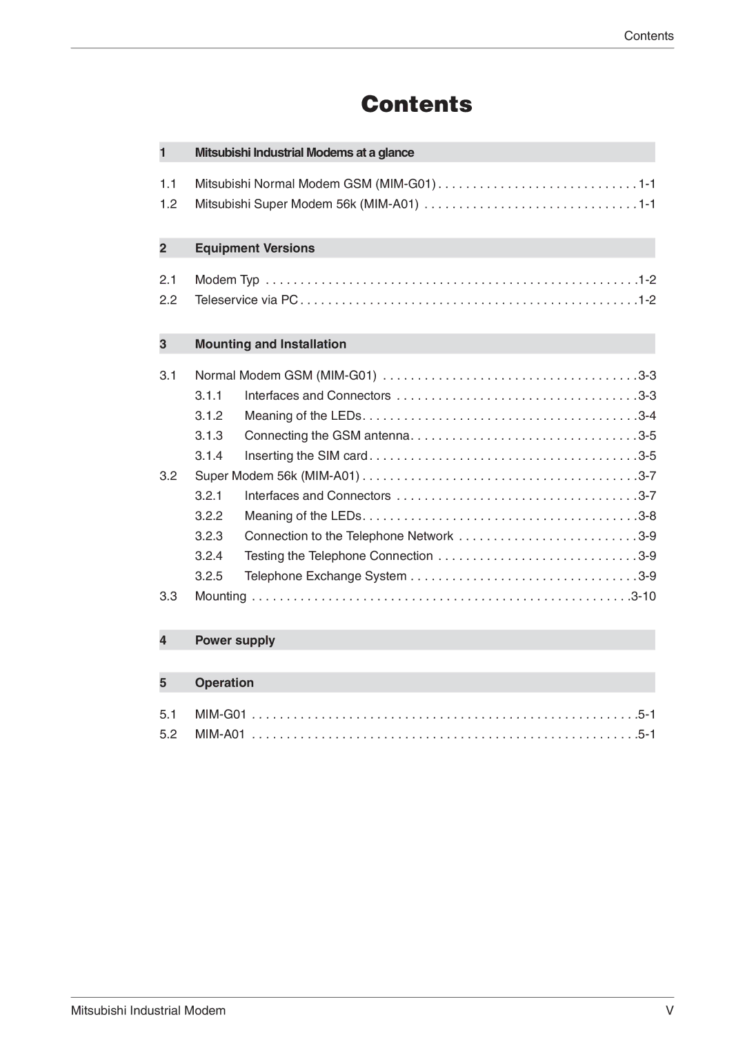 Mitsubishi Electronics MIM-G01 Mitsubishi Industrial Modems at a glance, Equipment Versions, Mounting and Installation 
