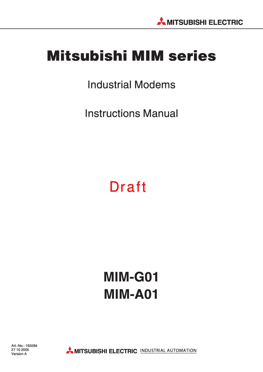 Mitsubishi Electronics MIM-G01, MIM-A01 manual Mitsubishi Electric Industrial Automation, Mitsubishi MIM series, Draft 