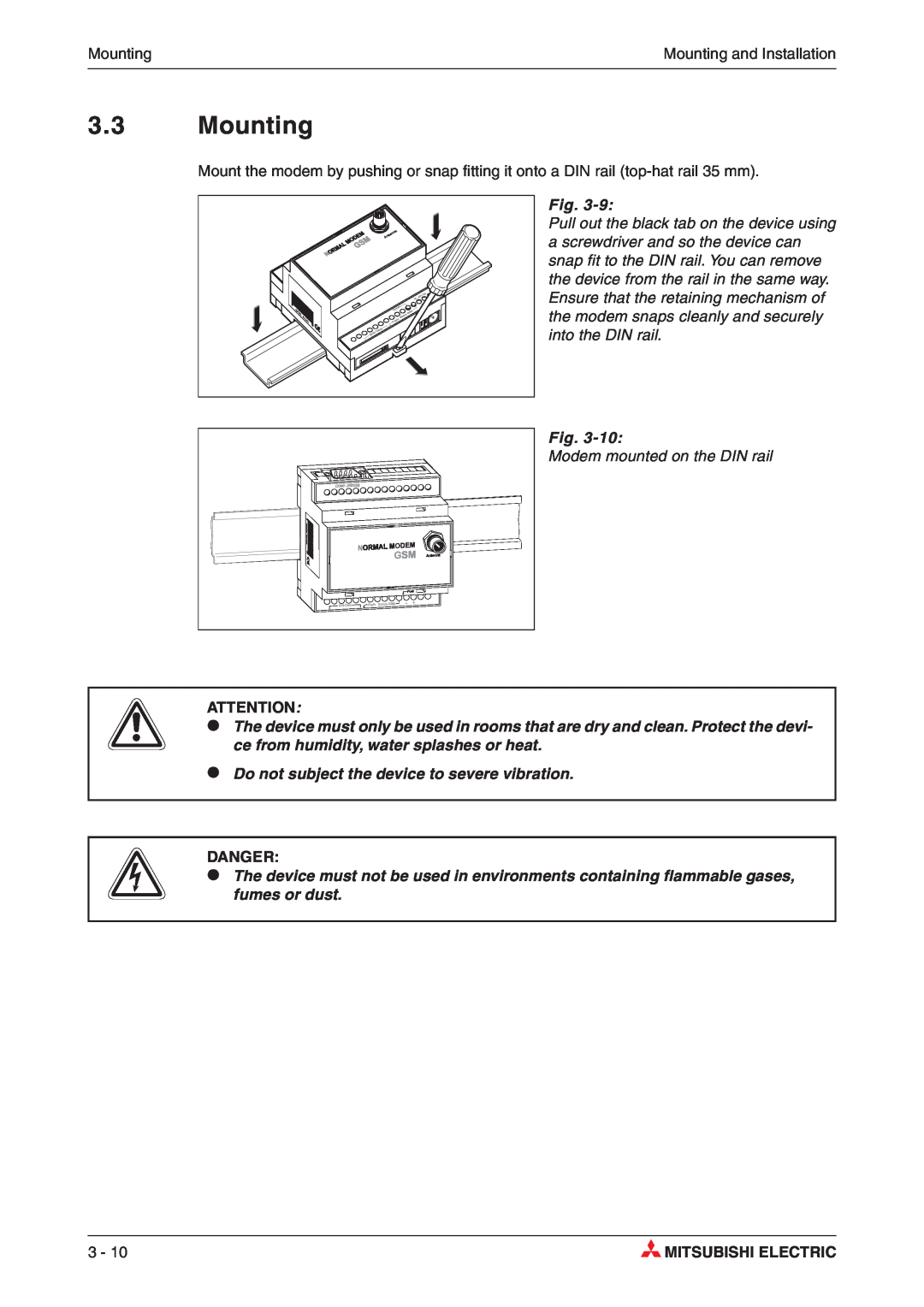 Mitsubishi Electronics MIM-A01, MIM-G01 manual Mounting, E Attention, P Danger, Mitsubishi Electric 