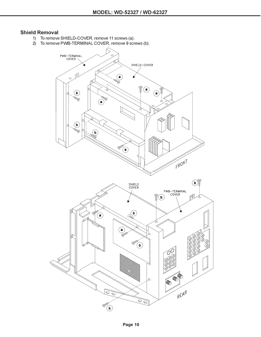 Mitsubishi Electronics mitsubishi specifications Model WD-52327 / WD-62327 Shield Removal 