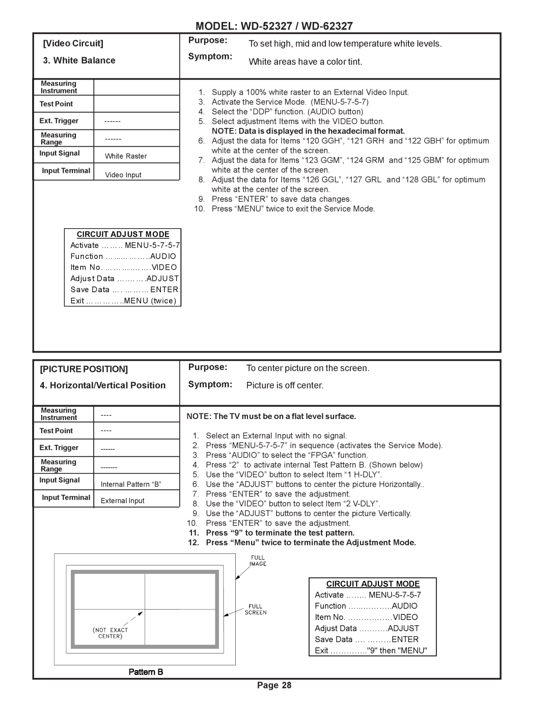 Mitsubishi Electronics mitsubishi specifications White Balance Symptom, To center picture on the screen 