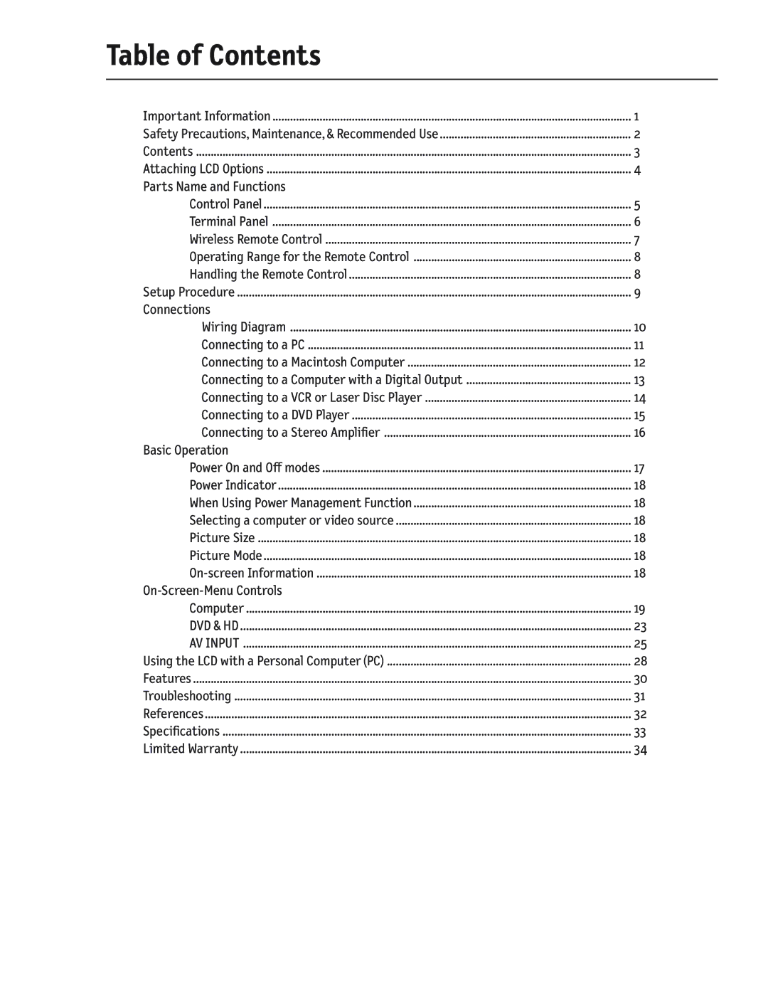 Mitsubishi Electronics MLM400 user manual Table of Contents 