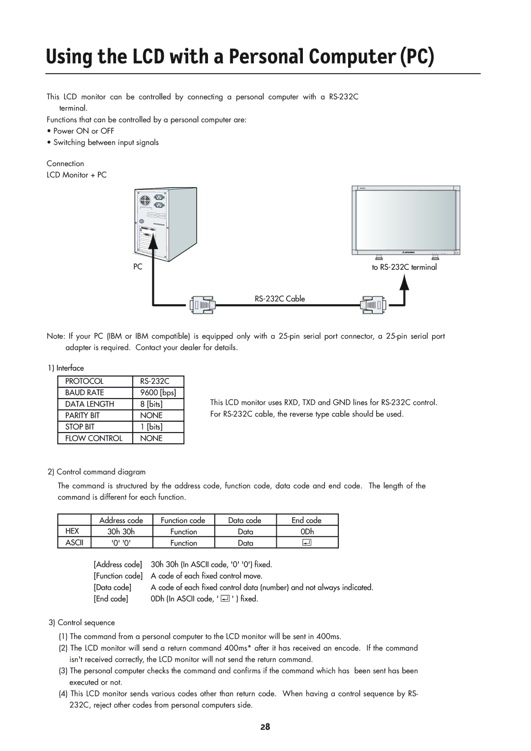 Mitsubishi Electronics MLM400 user manual Using the LCD with a Personal ComputerPC 