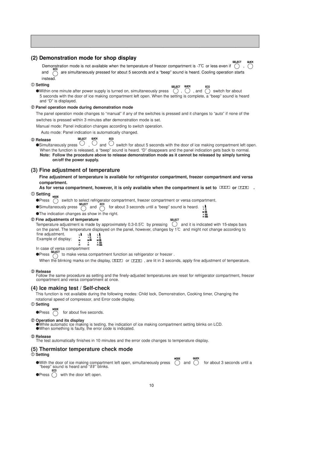 Mitsubishi Electronics MR-G50J-SS-NZ manual Demonstration mode for shop display, Fine adjustment of temperature, Setting 