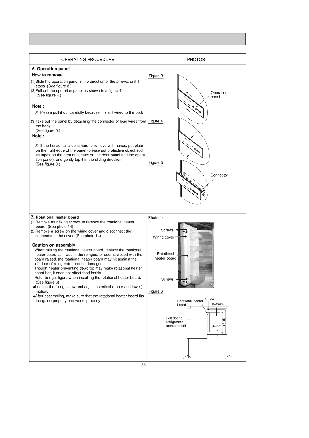 Mitsubishi Electronics MR-G50J-SS-NZ manual Operation panel How to remove, Rotational heater board 