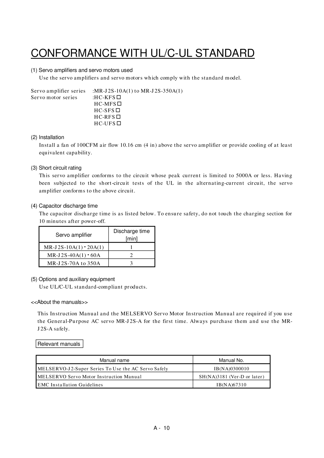 Mitsubishi Electronics MR-J2S- A instruction manual MR-J2S-10A1 20A1 MR-J2S-40A1 60A MR-J2S-70A to 350A 