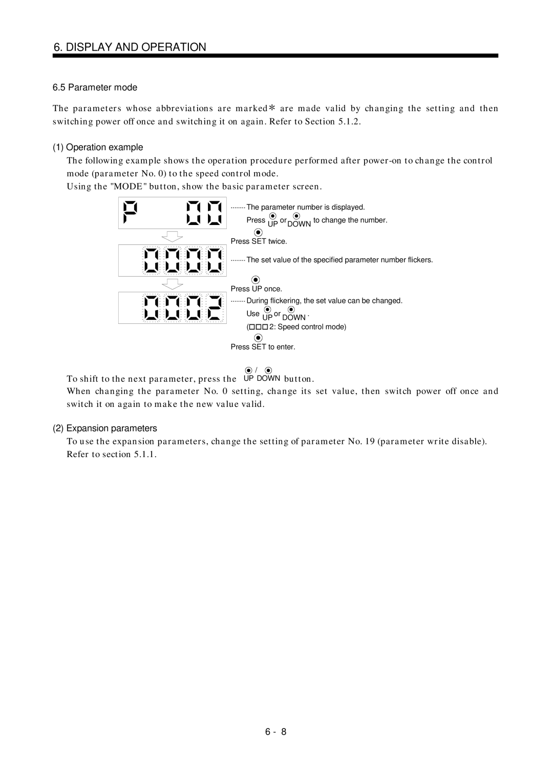 Mitsubishi Electronics MR-J2S- A instruction manual Parameter mode, Operation example, Expansion parameters 