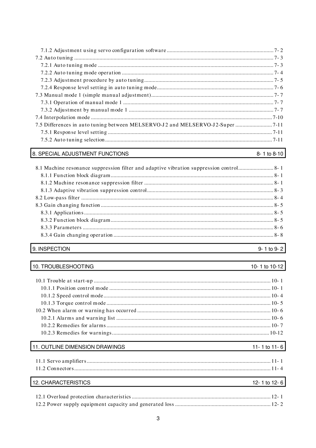 Mitsubishi Electronics MR-J2S- A instruction manual To 9, 10- 1 to, 10-12, 11- 1 to 11, 12- 1 to 12 