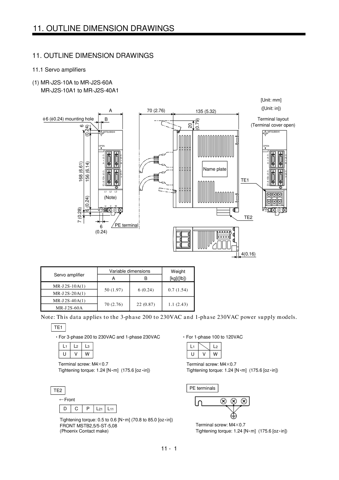 Mitsubishi Electronics MR-J2S- A instruction manual TE1 TE2 