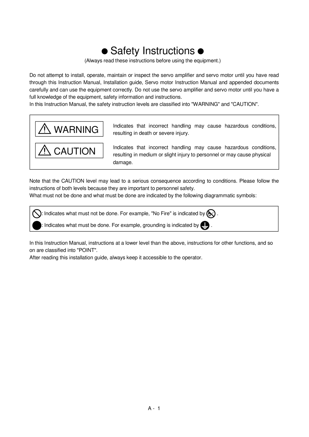 Mitsubishi Electronics MR-J2S- A instruction manual Safety Instructions 