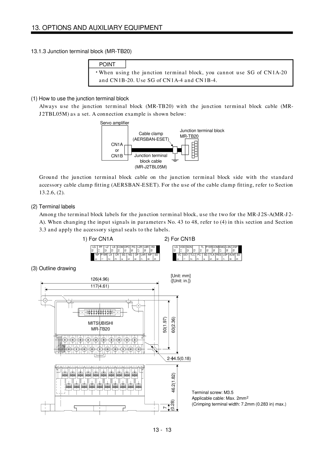 Mitsubishi Electronics MR-J2S- A Junction terminal block MR-TB20, How to use the junction terminal block, Terminal labels 