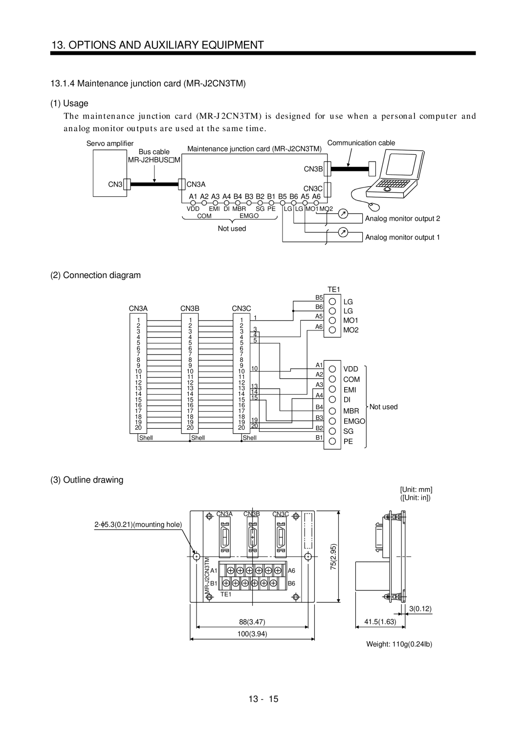 Mitsubishi Electronics MR-J2S- A Maintenance junction card MR-J2CN3TM Usage, MR-J2HBUS M, CN3 CN3B CN3A CN3C, Emgo 