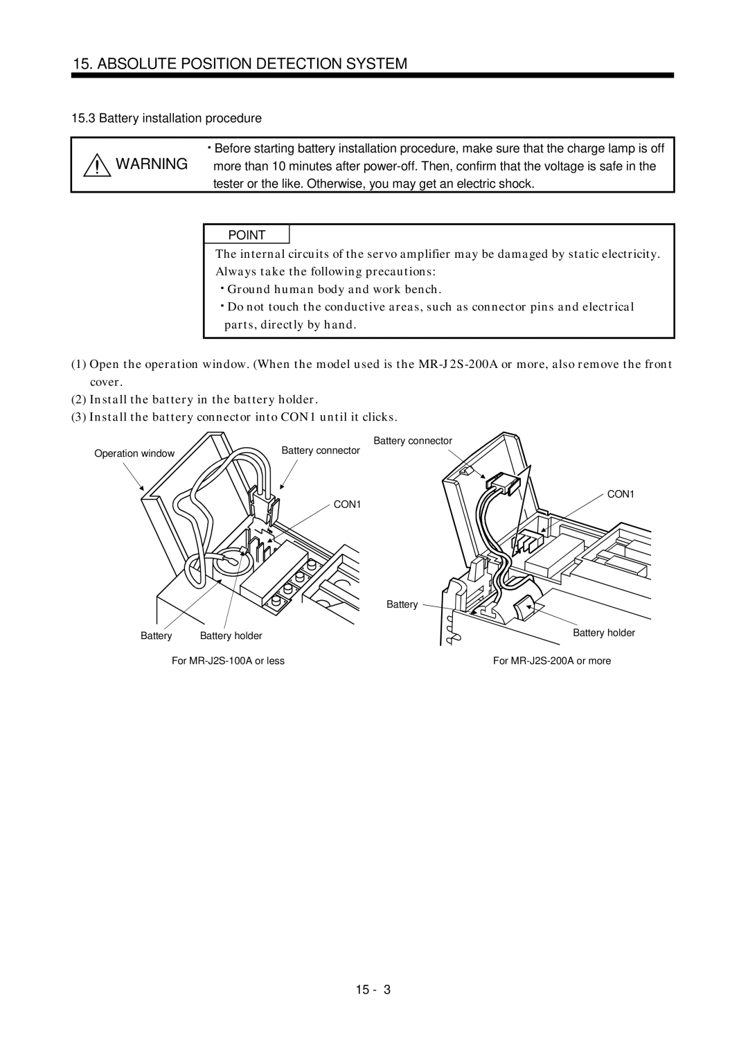 Mitsubishi Electronics MR-J2S- A instruction manual Battery connector Operation window 