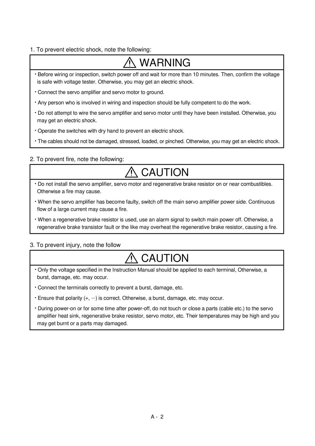 Mitsubishi Electronics MR-J2S- A instruction manual To prevent electric shock, note the following 