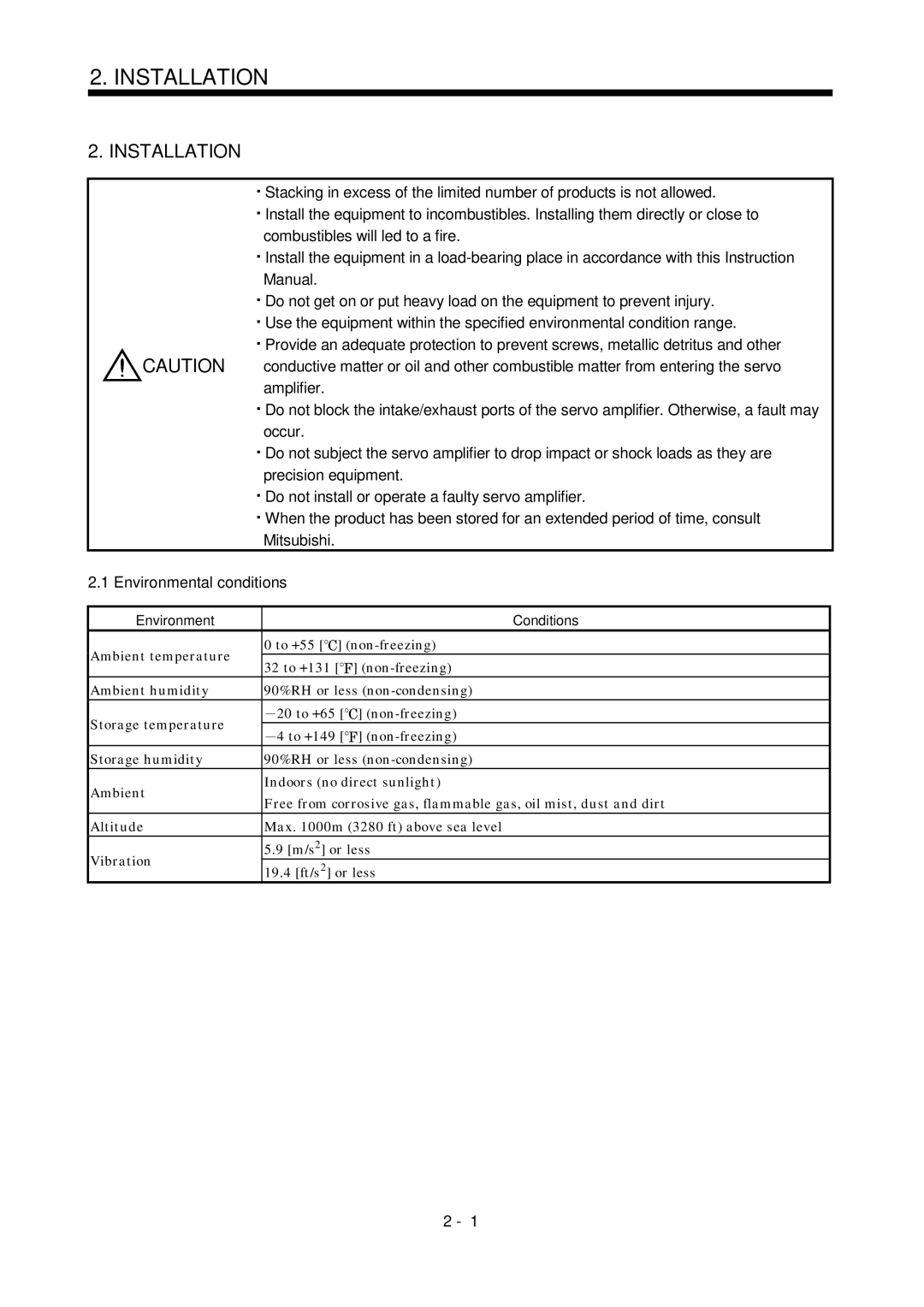 Mitsubishi Electronics MR-J2S- A instruction manual Installation 