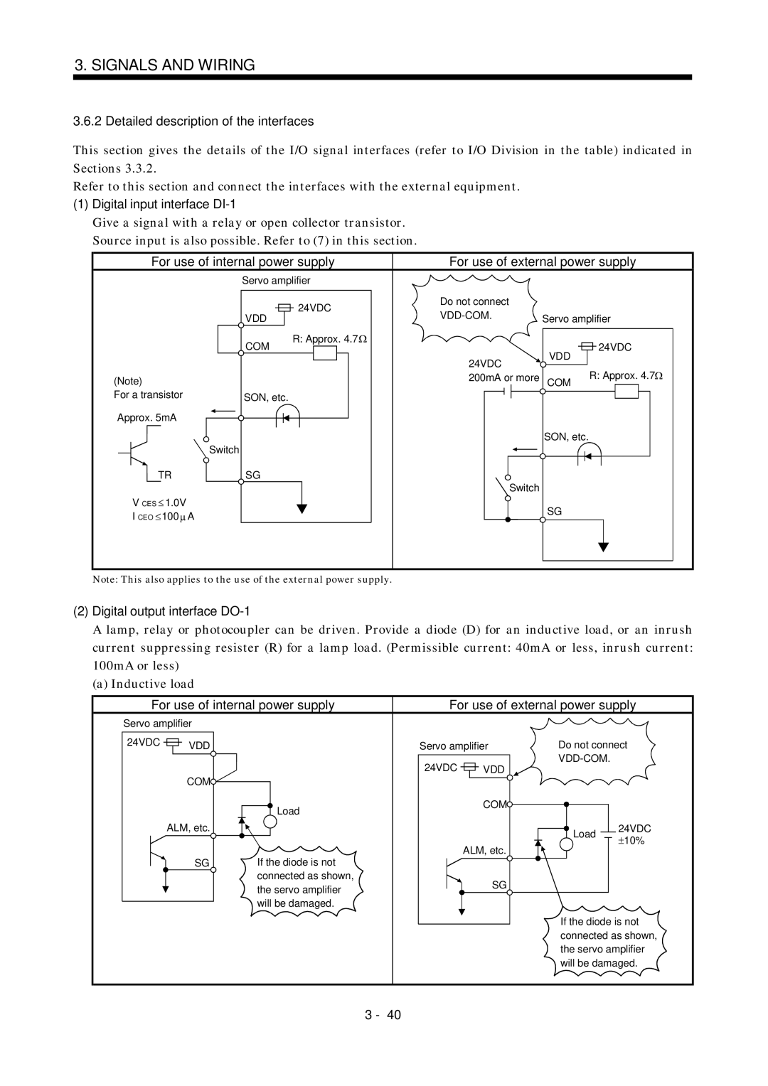 Mitsubishi Electronics MR-J2S- A instruction manual Detailed description of the interfaces, Digital input interface DI-1 