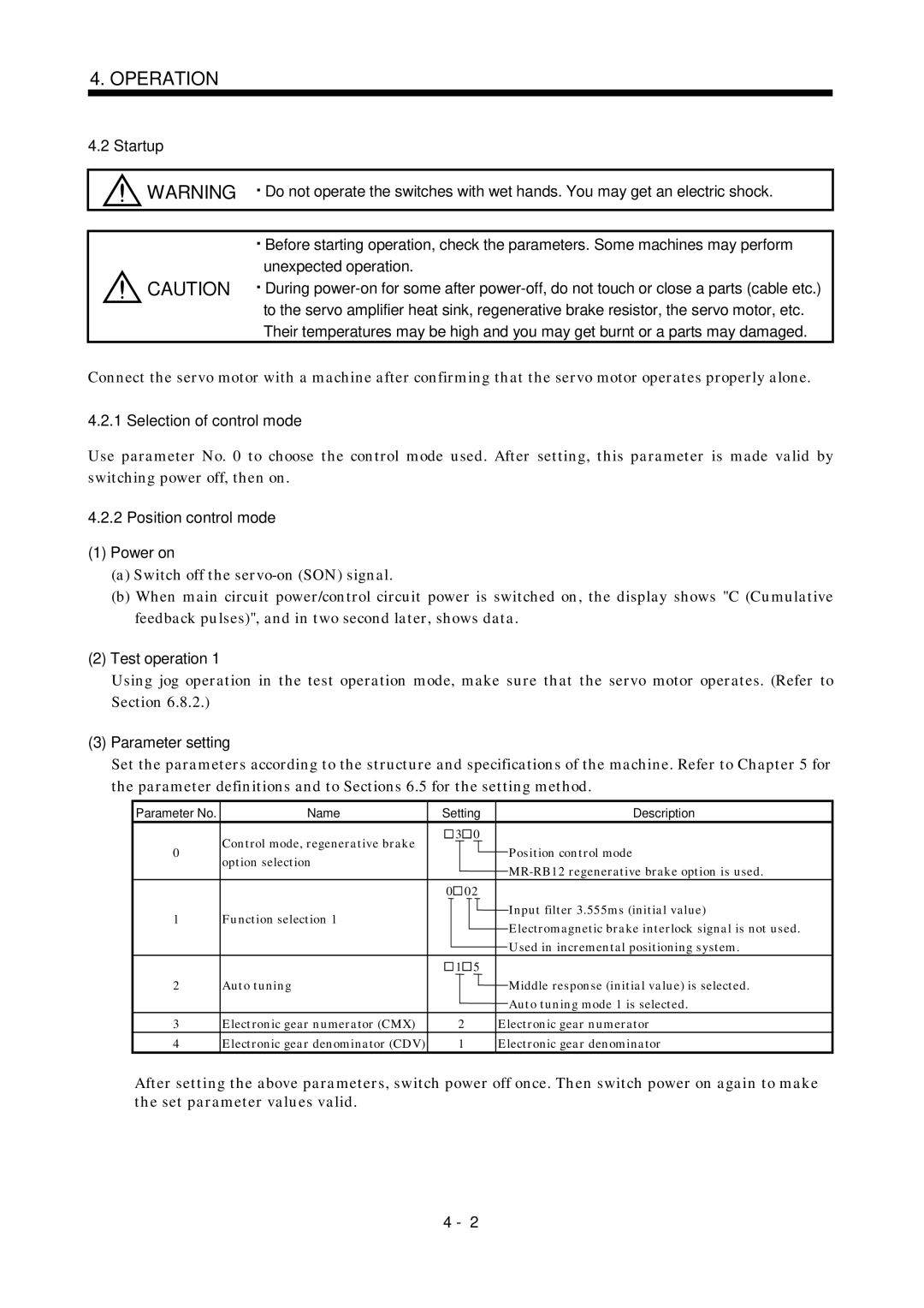 Mitsubishi Electronics MR-J2S- A Selection of control mode, Position control mode Power on, Test operation 