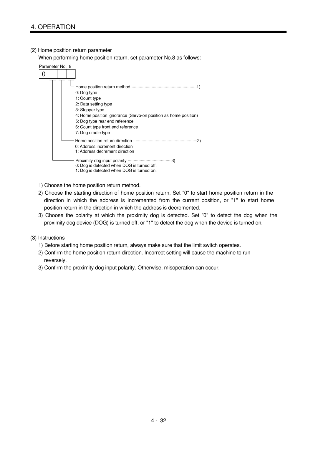 Mitsubishi Electronics MR-J2S- CL specifications Home position return parameter, Instructions 