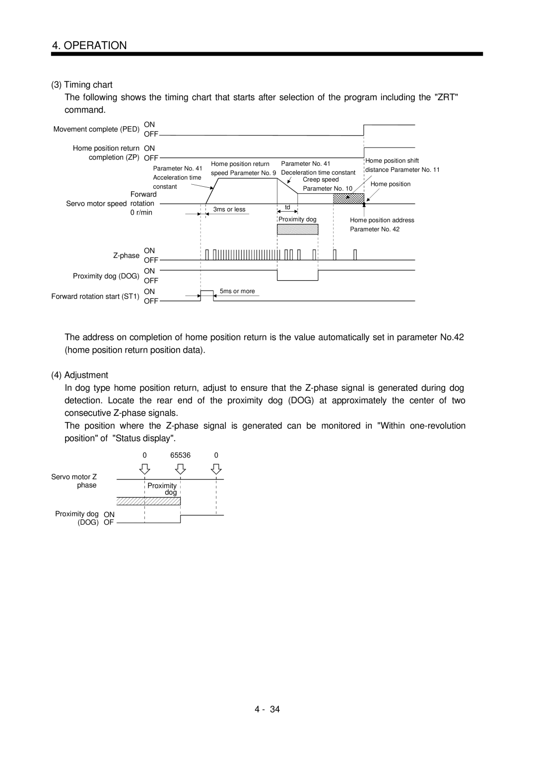 Mitsubishi Electronics MR-J2S- CL specifications Timing chart, Adjustment 