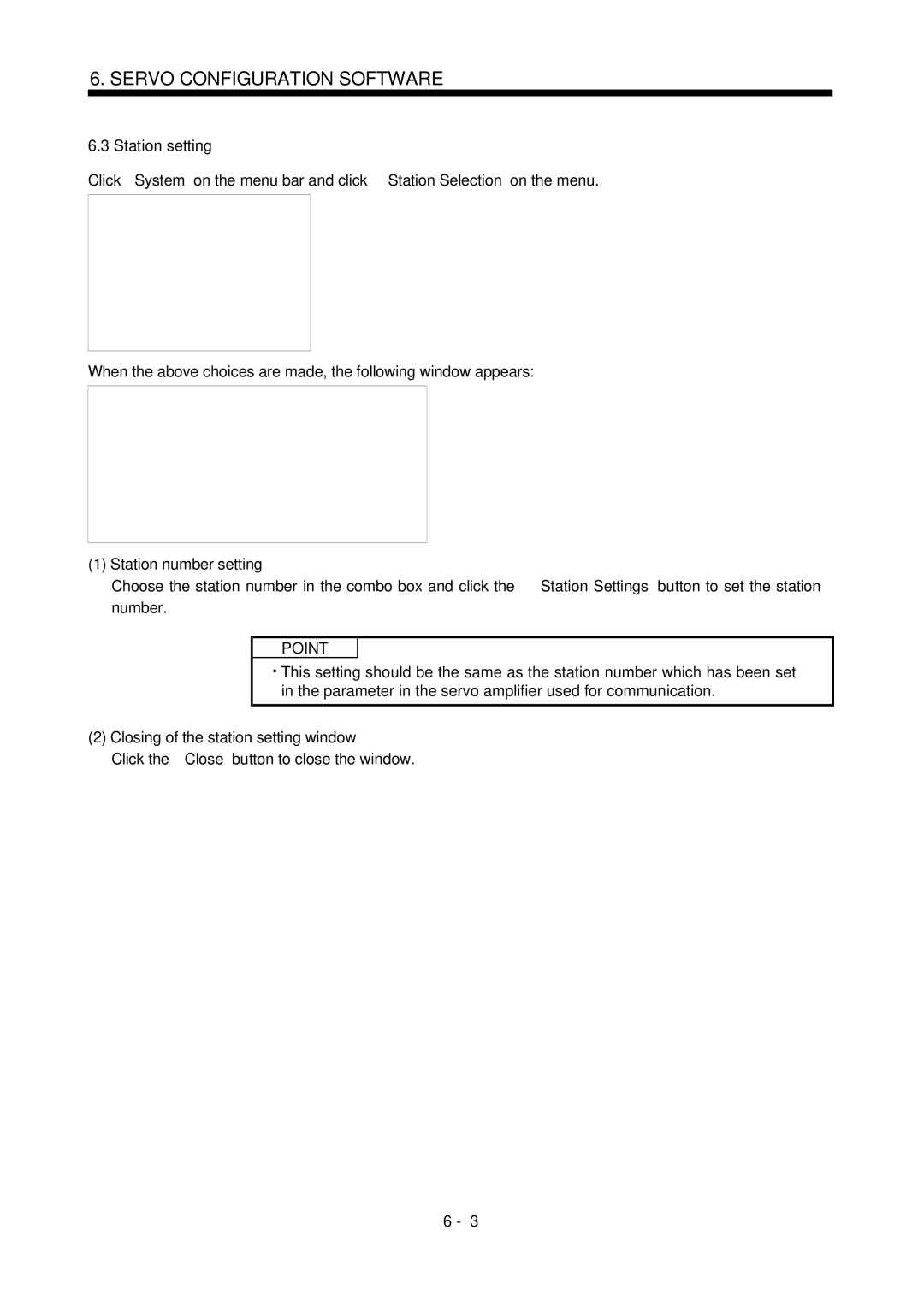 Mitsubishi Electronics MR-J2S- CL Station setting, Station number setting, Closing of the station setting window 