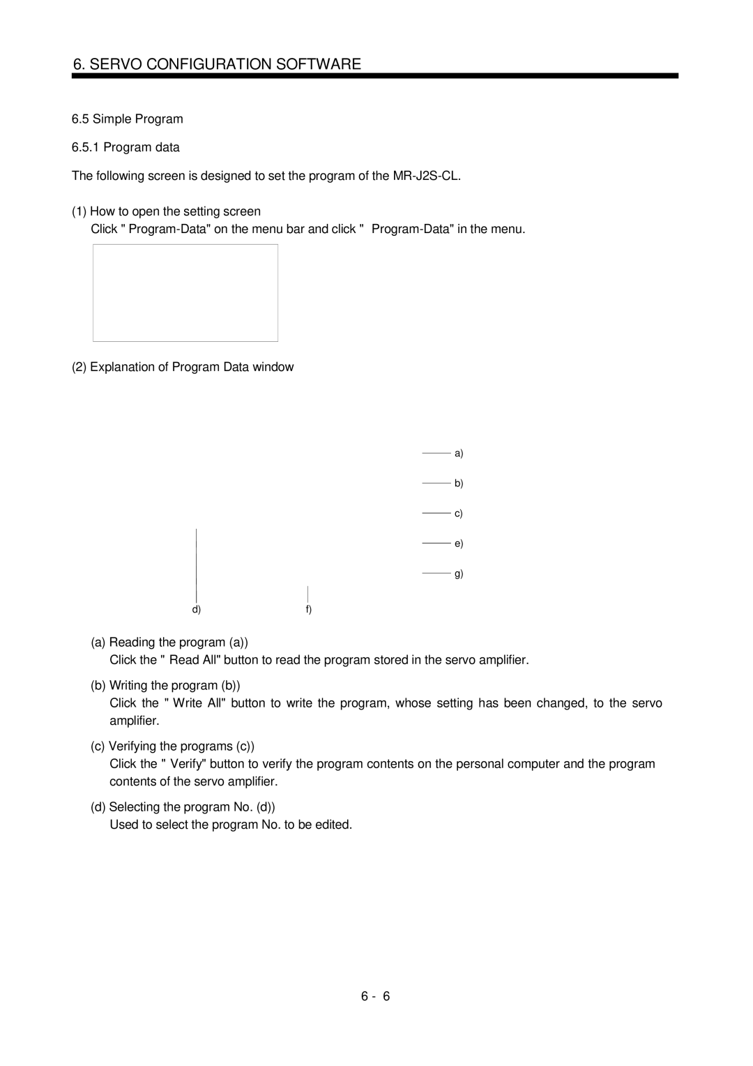 Mitsubishi Electronics MR-J2S- CL specifications Simple Program 6.5.1 Program data, How to open the setting screen 