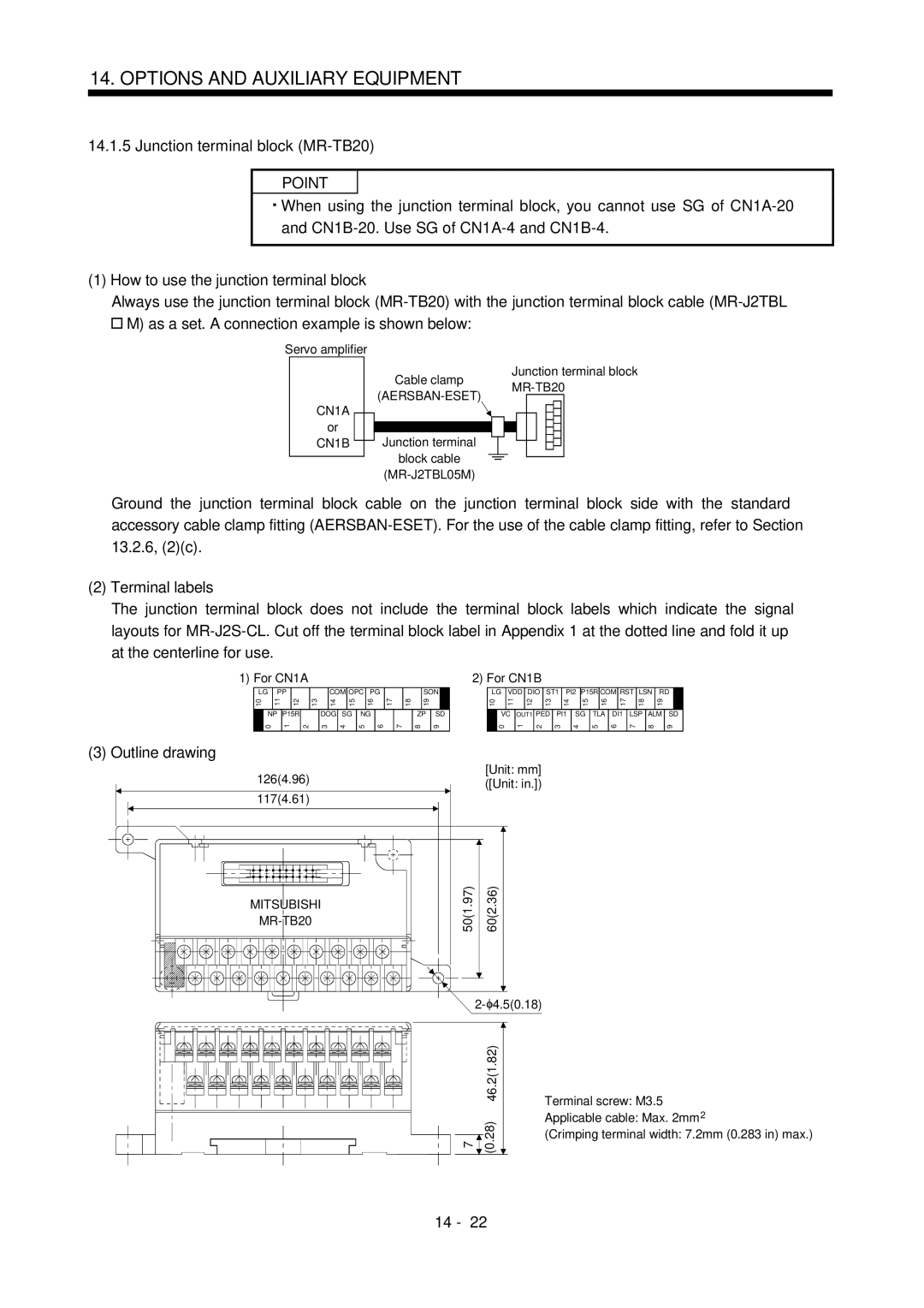 Mitsubishi Electronics MR-J2S- CL Junction terminal block MR-TB20, How to use the junction terminal block, Terminal labels 