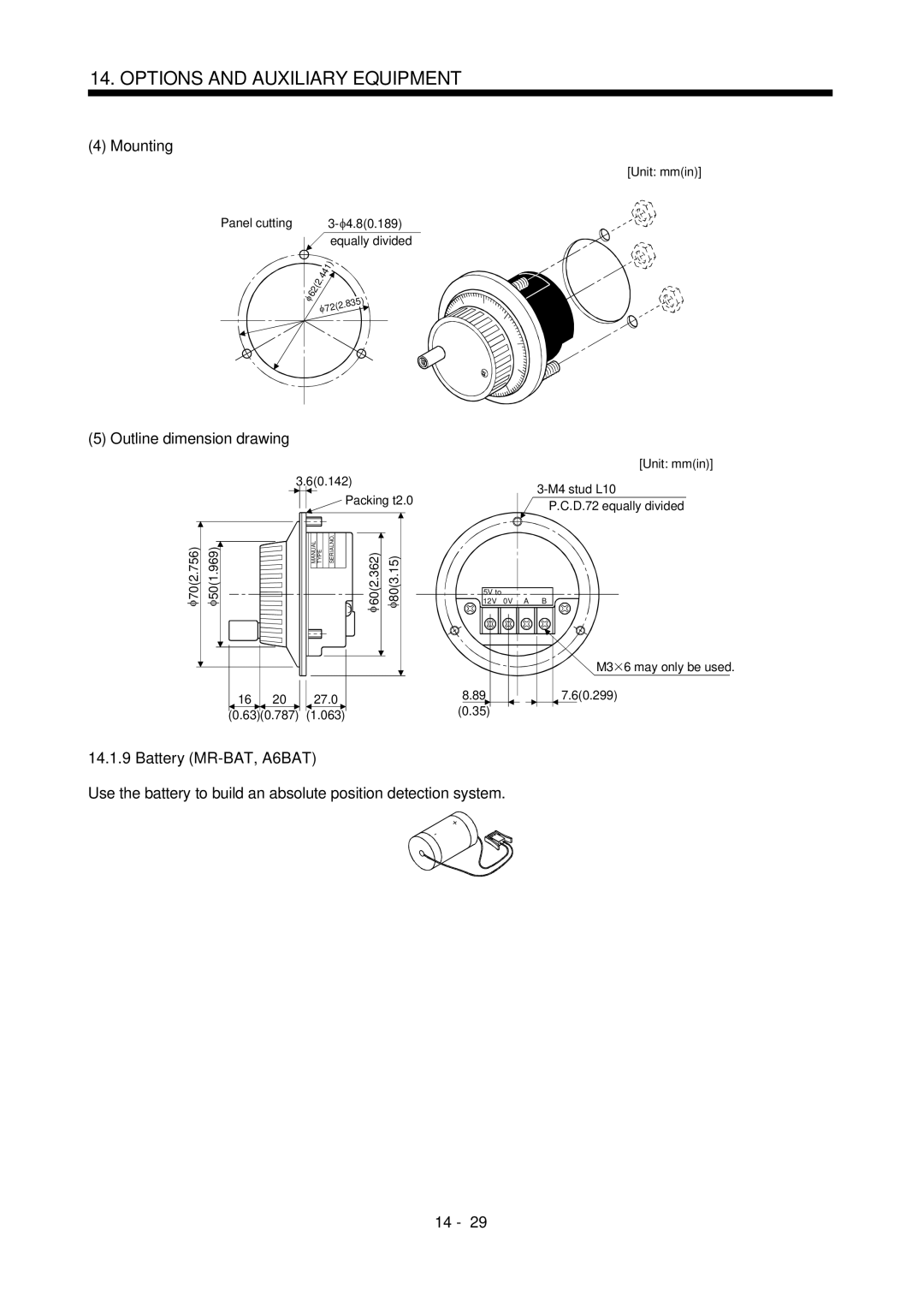 Mitsubishi Electronics MR-J2S- CL specifications Battery MR-BAT, A6BAT 