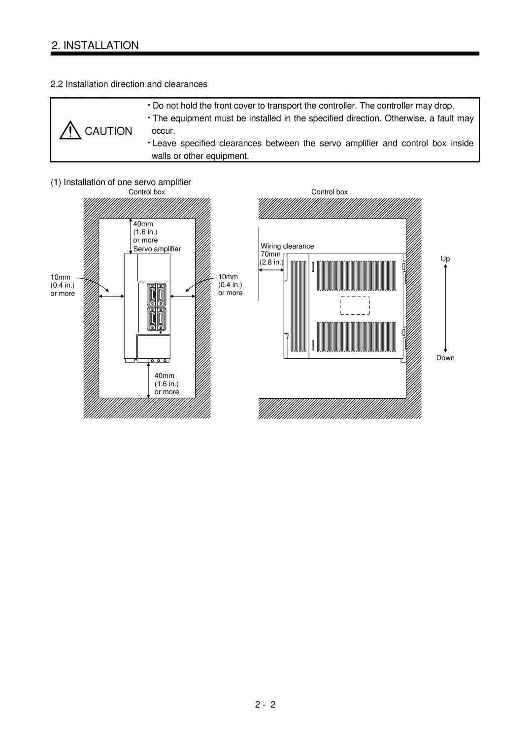 Mitsubishi Electronics MR-J2S- CL specifications Control box 10mm 0.4 in. or more 40mm Or more 