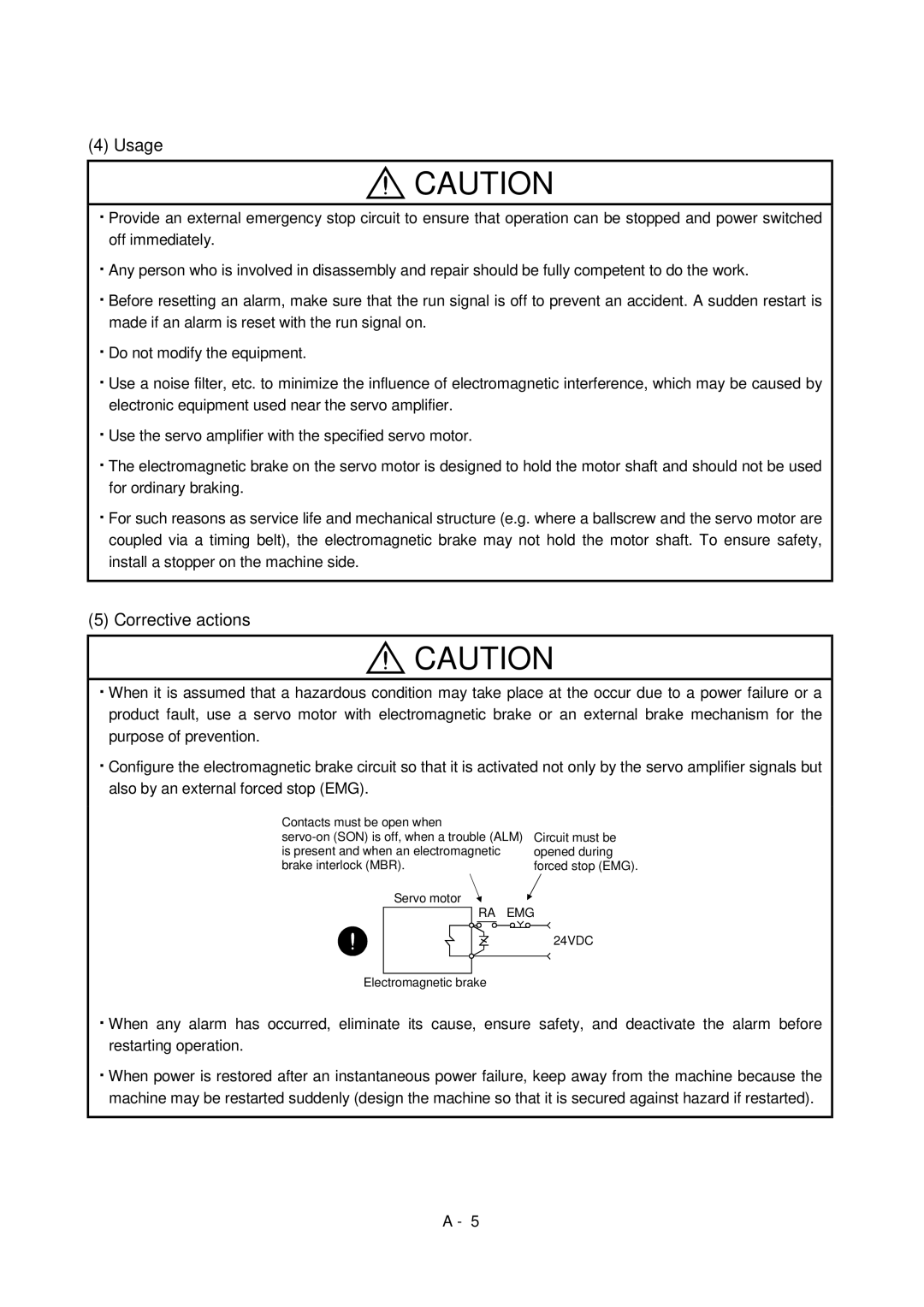 Mitsubishi Electronics MR-J2S- CL specifications Usage, RA EMG 24VDC 