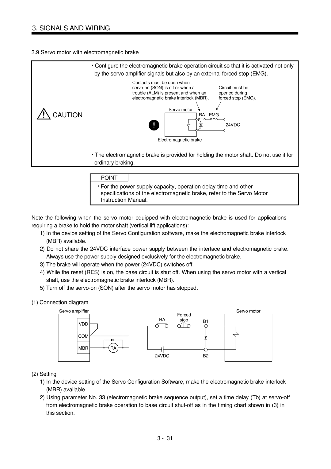 Mitsubishi Electronics MR-J2S- CL specifications Setting, COM MBR 24VDC 