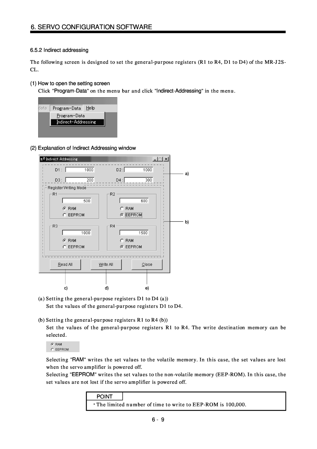 Mitsubishi Electronics MR-J2S- CL specifications Indirect addressing, Explanation of Indirect Addressing window, Point 