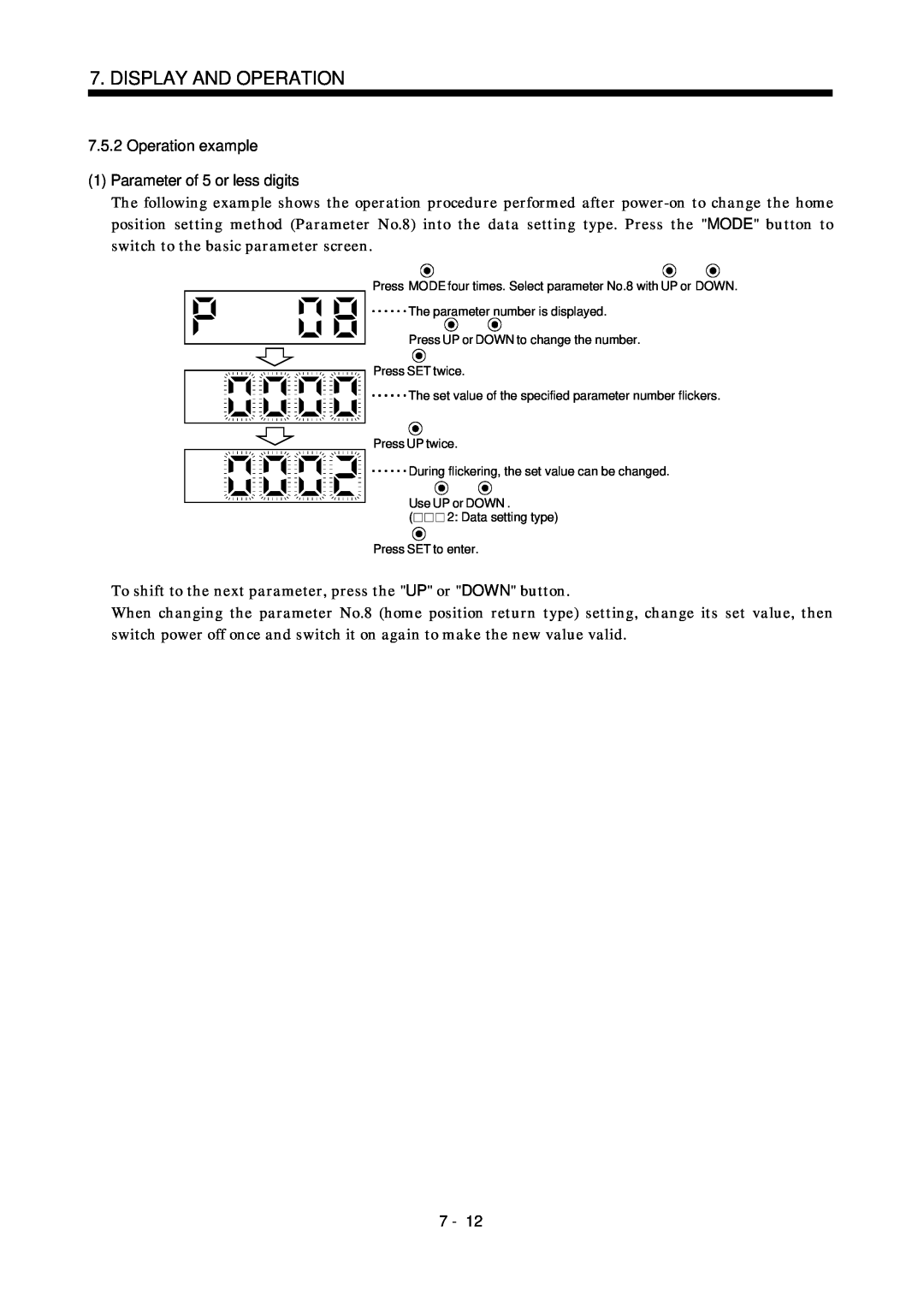 Mitsubishi Electronics MR-J2S- CL specifications Operation example, 1Parameter of 5 or less digits, Display And Operation 