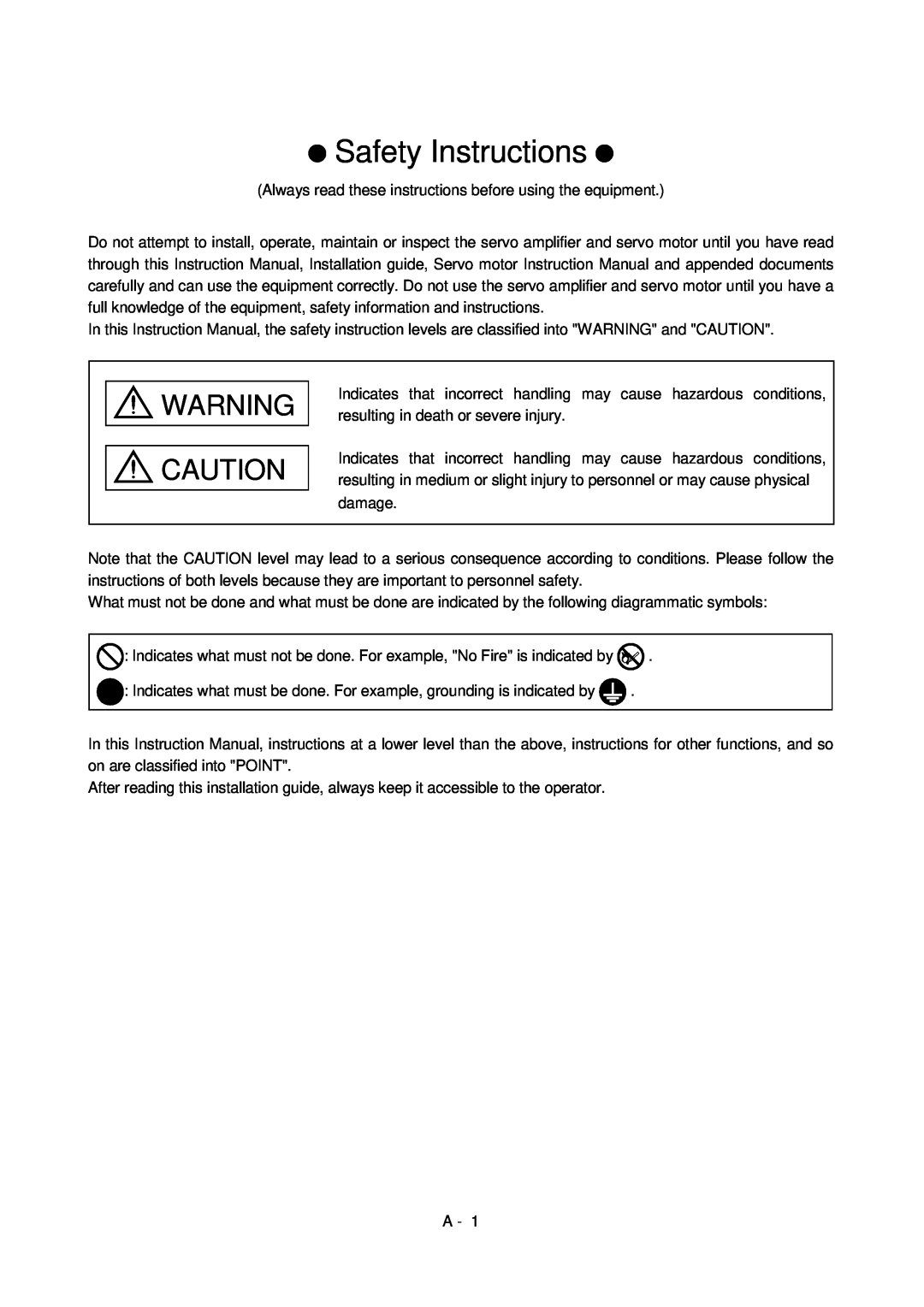 Mitsubishi Electronics MR-J2S- CL specifications Safety Instructions, Warning Caution 