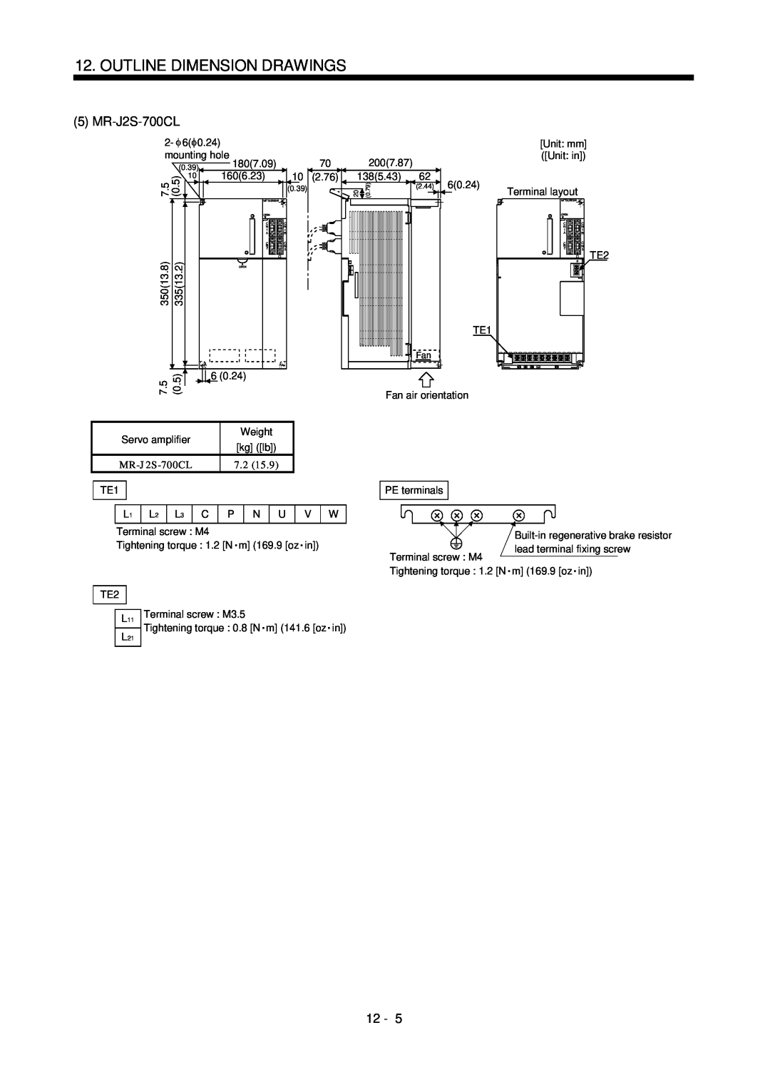 Mitsubishi Electronics MR-J2S- CL specifications MR-J2S-700CL, Outline Dimension Drawings, 12 