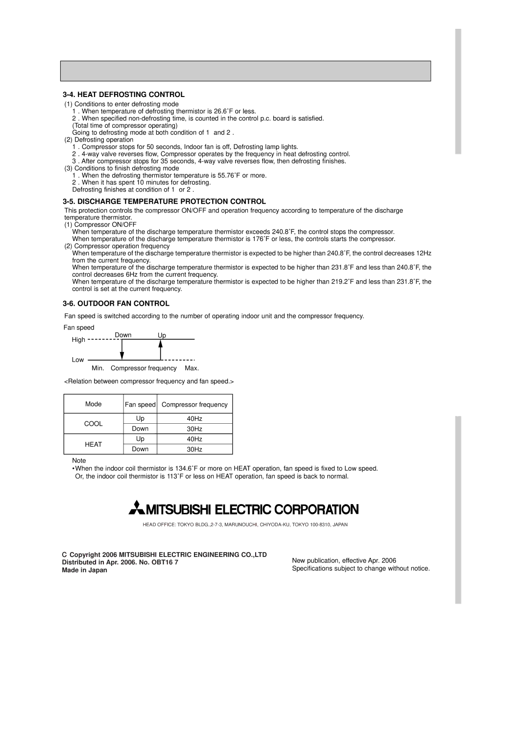 Mitsubishi Electronics MS-AWA Heat Defrosting Control, Discharge Temperature Protection Control, Outdoor FAN Control, 40Hz 