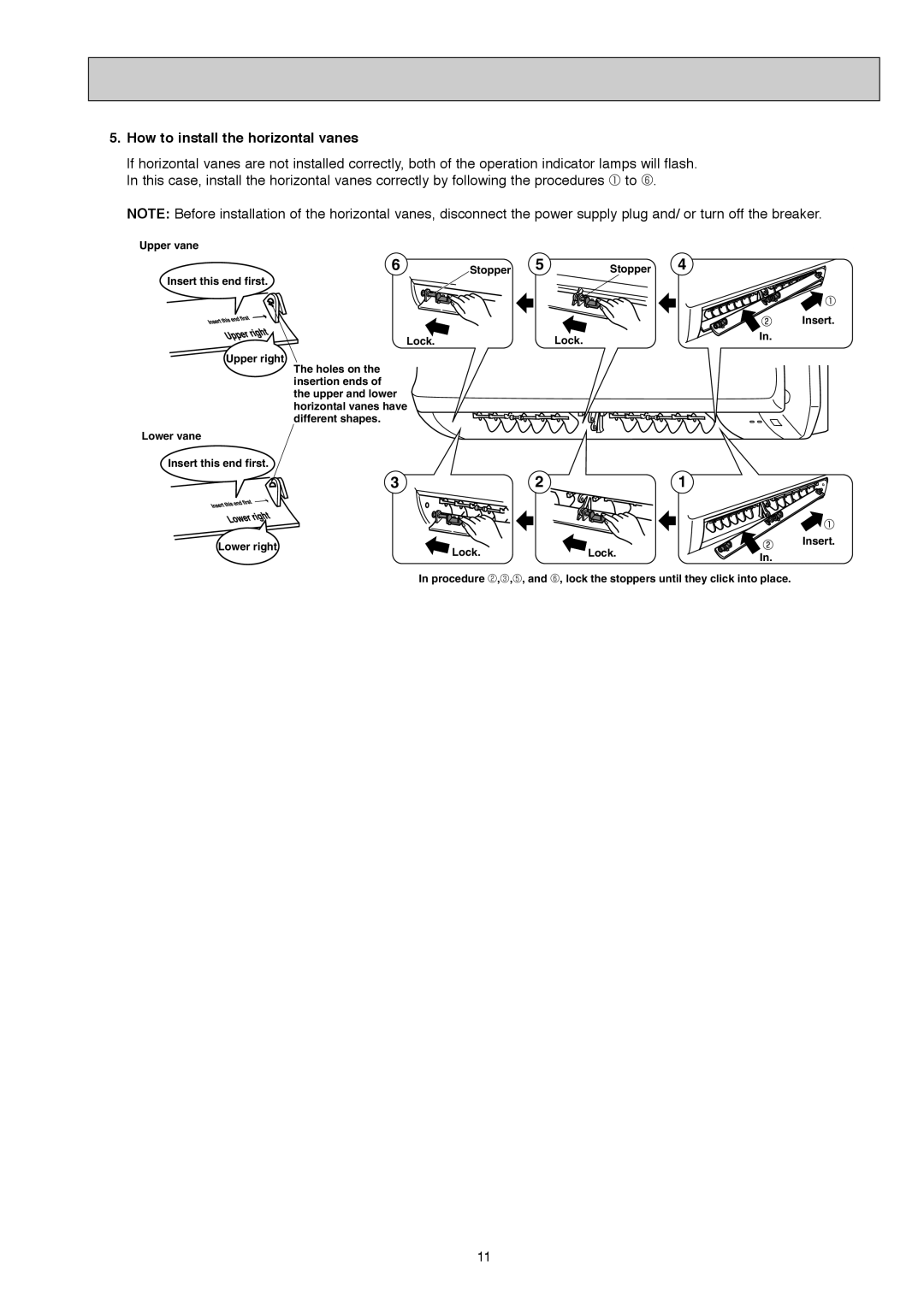 Mitsubishi Electronics MS-GD08ND-ci service manual How to install the horizontal vanes 
