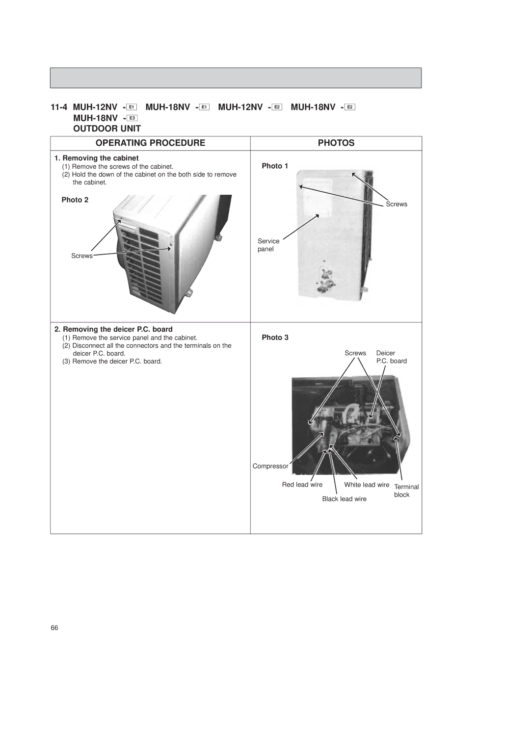 Mitsubishi Electronics MSH-12NV MUH-12NV E1 MUH-18NV MUH-18NV E3, MUH-12NV MUH-18NV, Removing the deicer P.C. board Photo 