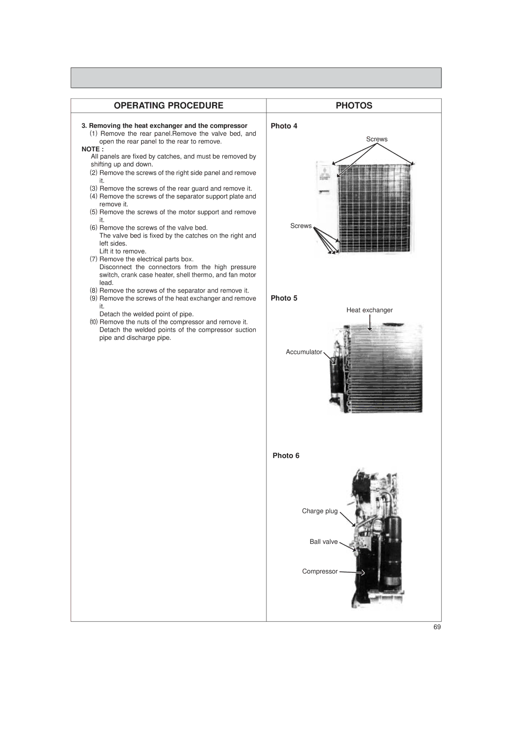 Mitsubishi Electronics MSH-24NV, MSH-07NV, MSH-12NV, MSH-09NV, MSH-18NV Removing the heat exchanger and the compressor 